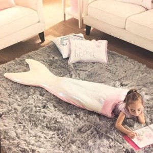 Cynthia Rowley Pink Sequins Mermaid Tail Sleeping Bag Snuggle Wrap Blanket Kids